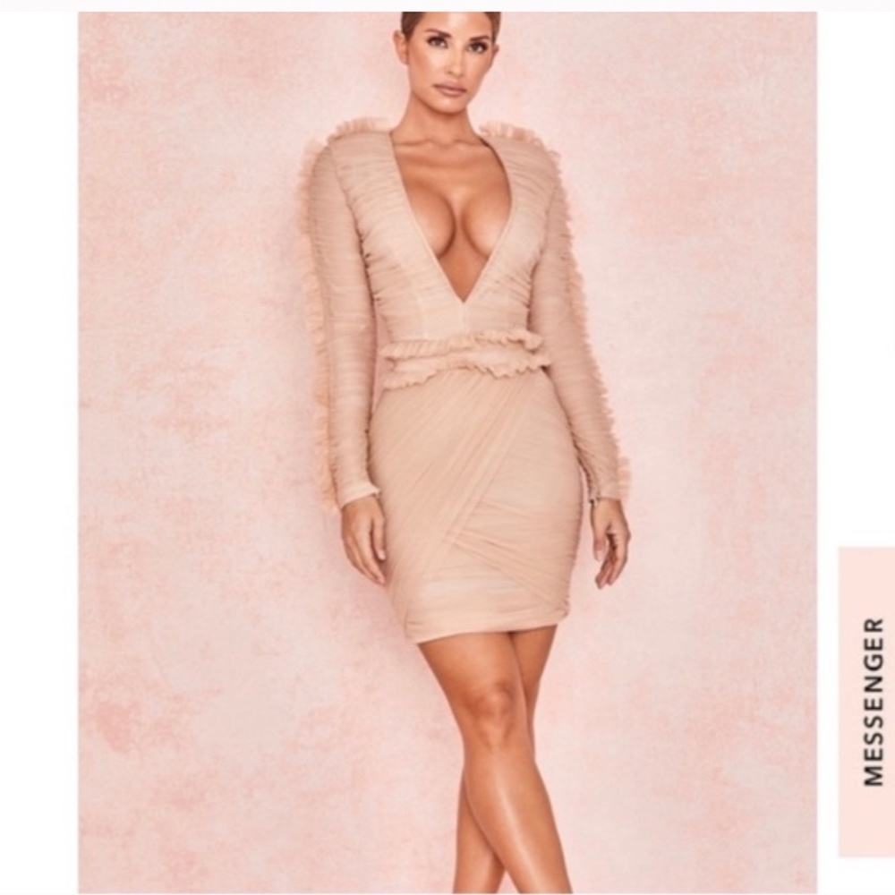 House Of CB, 'Fleur' Nude Tulle Dress, Size L - Picture 2 of 11